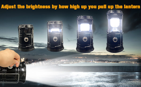 Bright collapsible lantern lighting a dark room