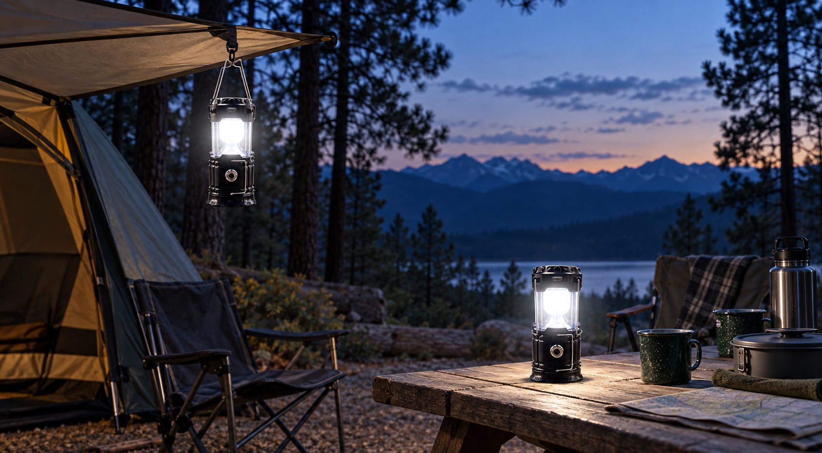 XTAUTO lantern lighting a campsite